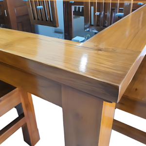 The dining table is meticulously crafted with smoothened edges and seamless connections, offering both safety and aesthetic appeal. The edges of the table are gently rounded, creating a refined look while preventing sharp corners that could cause discomfort or injury. The joints and connections are expertly designed, ensuring a sturdy and stable structure without visible gaps or rough spots. This attention to detail not only enhances the table's visual elegance but also contributes to its long-lasting durability, making it a perfect centerpiece for any dining space.